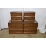 Modern oak effect low six drawer chest of drawers - 140cm x 45cm x 63cm tall together with a pair of