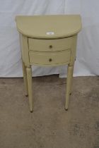 Modern painted Grange two drawer side table, standing on reeded legs - 41cm x 26cm x 68.5cm tall