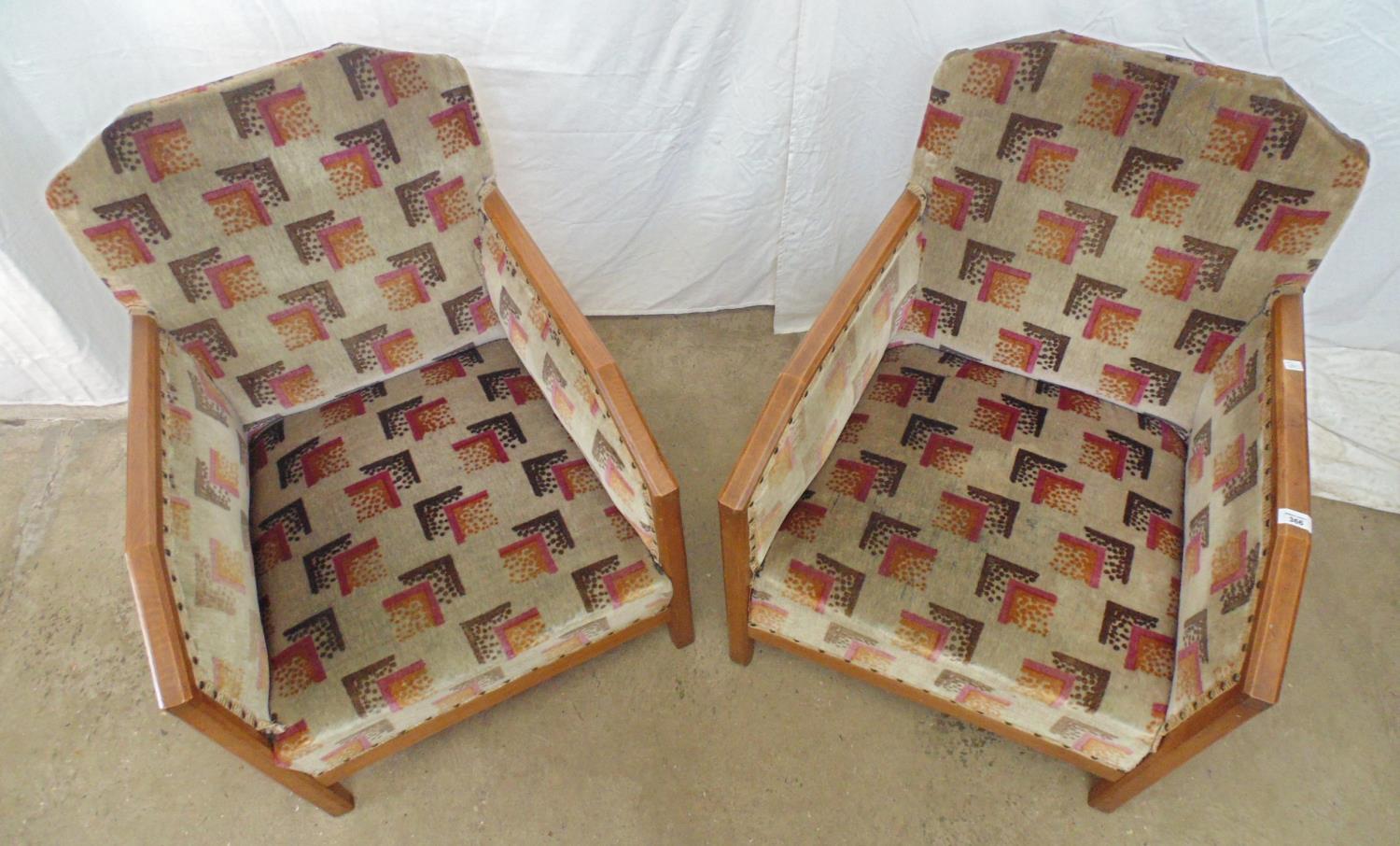 Pair of beech framed easy chairs with upholstered backs, sides and seat with stud work decoration, - Image 2 of 7