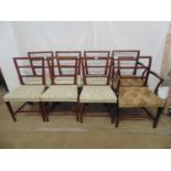 Set of eight (two carvers and six standard) Georgian mahogany dining chairs having straight cresting