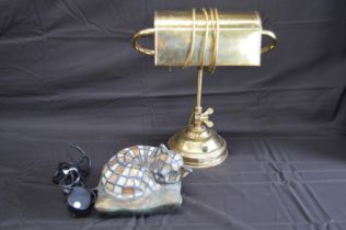 Brass traditional style desk lamp - 37.5cm tall together with a Tiffany style table lamp in the form