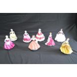 Group of seven Coalport figures to comprise: Rosemary, Flora, Amanda, Teresa, Emily, Daphne and