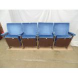 Four fold up cinema seats having padded seats, backs and arms united by iron bases - 225cm x 57cm