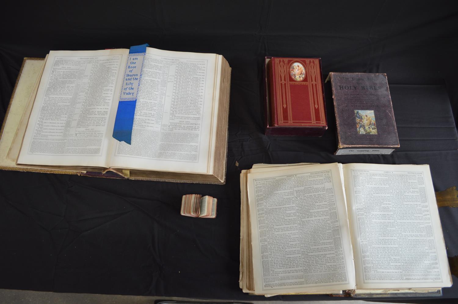 Two leather bound family Bibles together with the Copping Bible in a box and The Book Of Common - Image 2 of 2