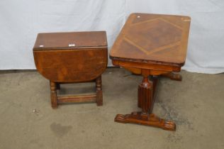 Oak rectangular oak coffee table - 70.5cm x 45cm x 54cm tall together with small oak drop flap table