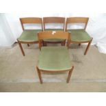 Mid 1960's Meredew set of four dining chairs having curved backs with green upholstered padded