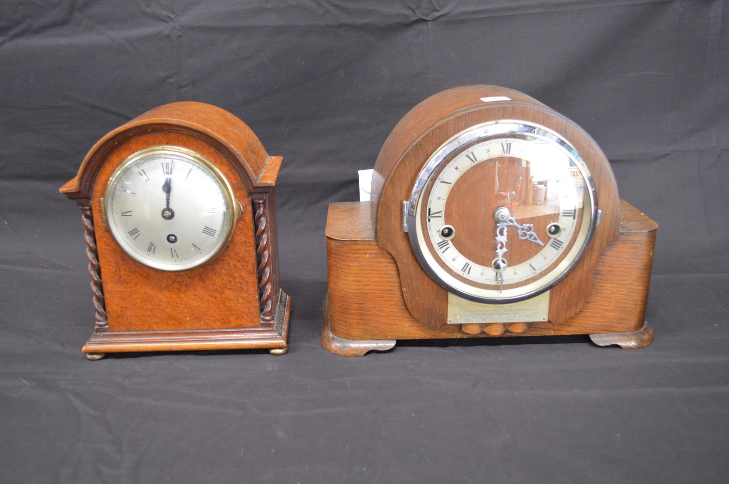 Walnut cased mantle clock having Astral movement with silvered dial, black Roman Numerals and