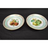 Pair of Continental porcelain tazza's each decorated with central panel of fruit with pale green and
