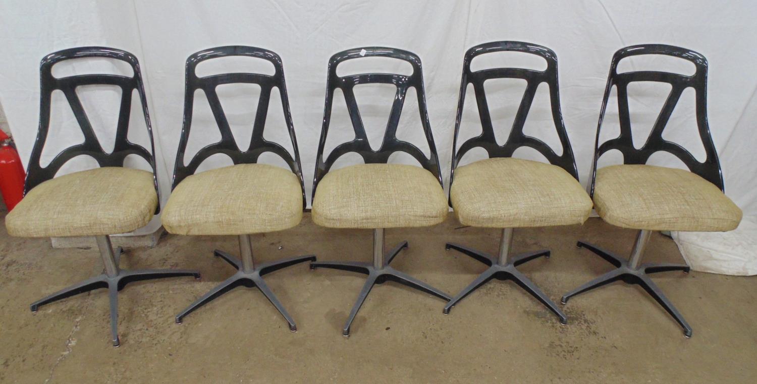 Set of five mid century dining chairs (possibly G-Plan) stamped Est to base and having black acrylic