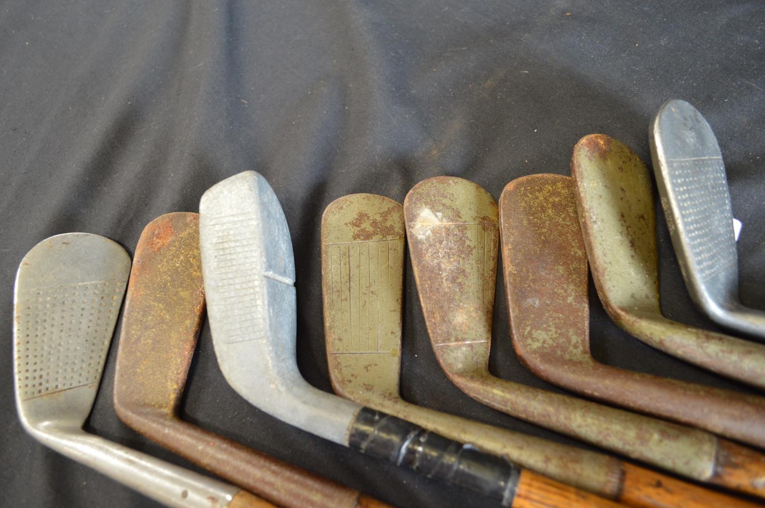 Group of eight wooden shafted golf clubs to include: two Rustless CG, The Gamage Putting Cleek and - Bild 3 aus 5