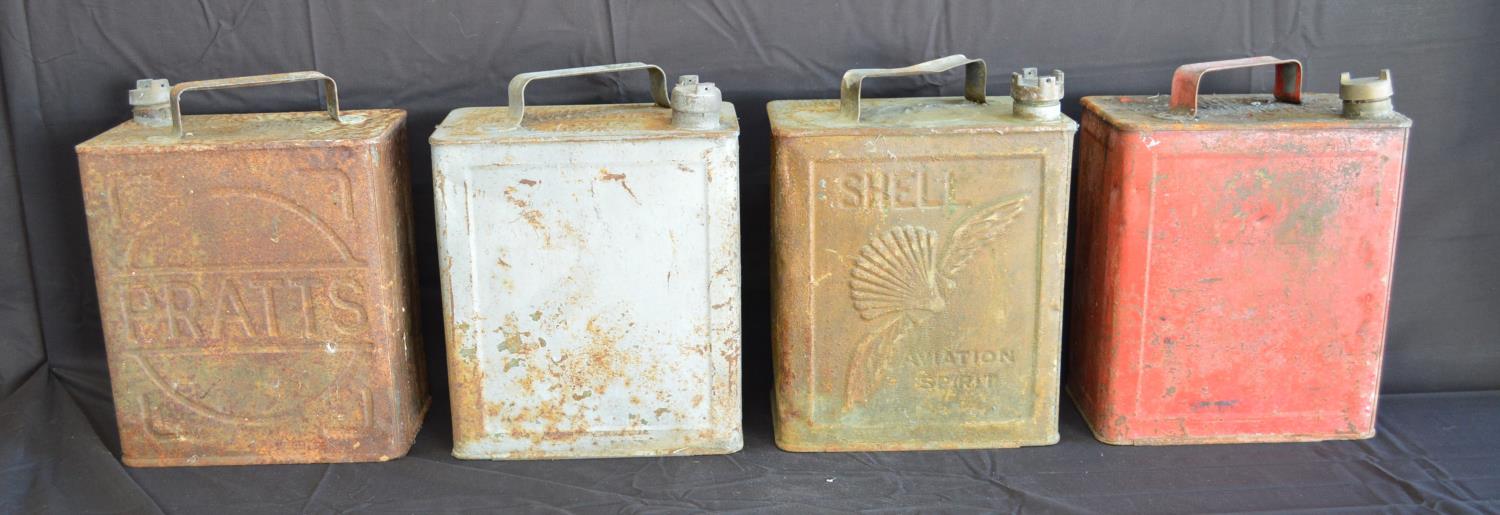 Group of four vintage square unrestored petrol cans to include: Pratts with un-named lid, Shell - Image 3 of 3