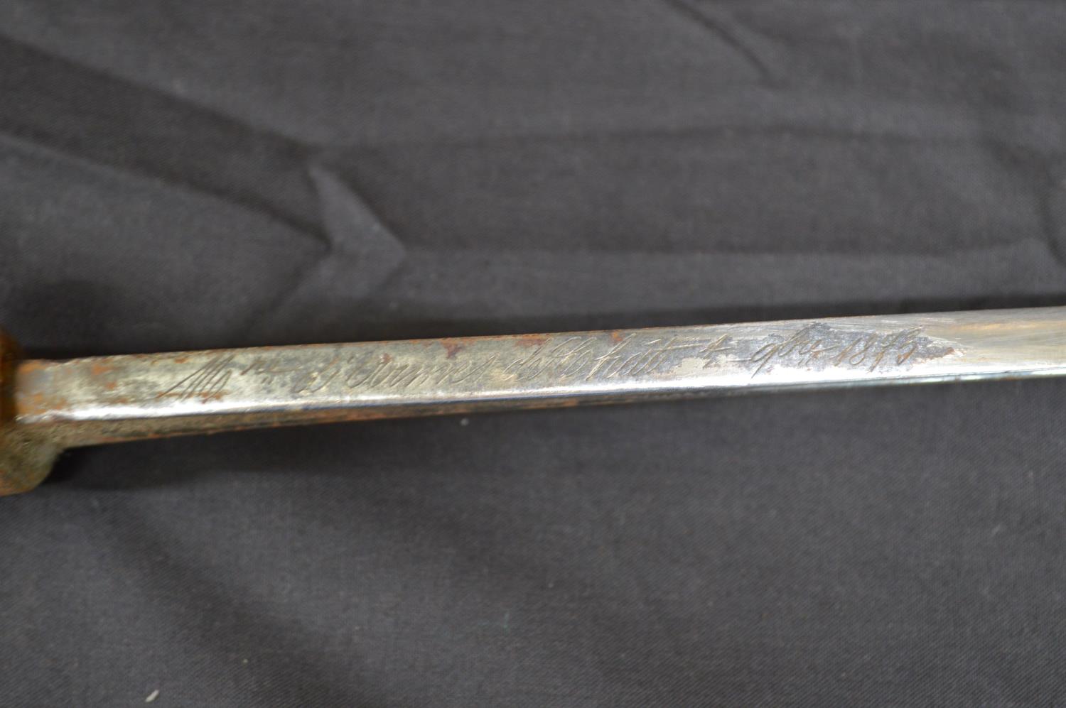 French brass handle bayonet with metal scabbard having inscription and dated 1873 to spine of - Image 3 of 6