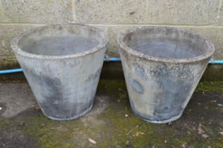 Pair of conical shaped garden planters having tapering sides - 50.5cm x 42.5cm tall Please note
