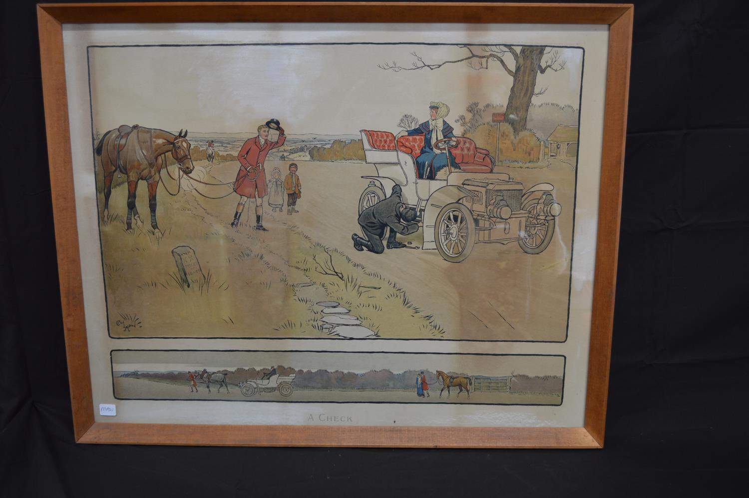 Cecil Aldin coloured print titled A Check - 66cm x 51.5cm in glazed wooden frame Please note