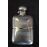 Silver hip flask having engraved initials to one side, hallmarked for Birmingham (3.9ozt) Please