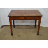 Mahogany two drawer writing table with leatherette insert, standing on square tapering legs - 106.