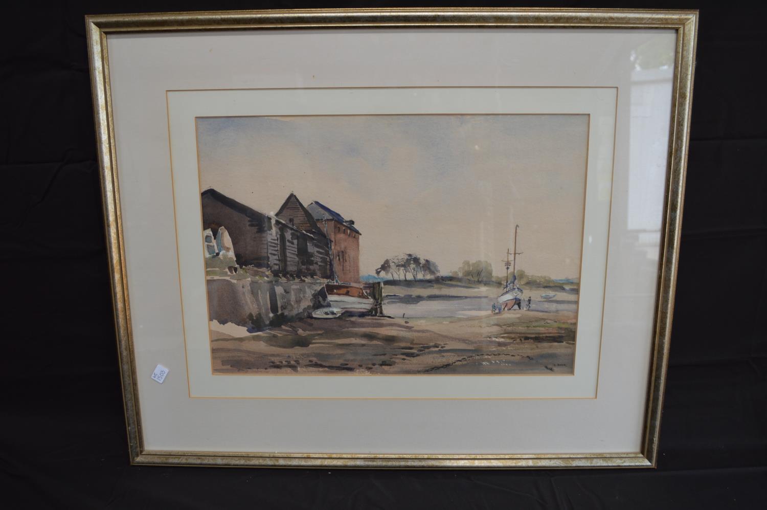 Group of six D Bruce watercolours of fishing, sailing boats and associated scenes, each mounted in - Image 8 of 11