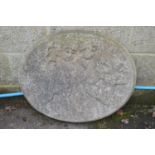 Oval wall plaque decorated with three cherubs - 68cm x 59cm tall Please note descriptions are not