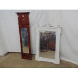 Bevelled mirror in paid wooden frame having pierced arched pediment and two finials - 64cm x 102cm