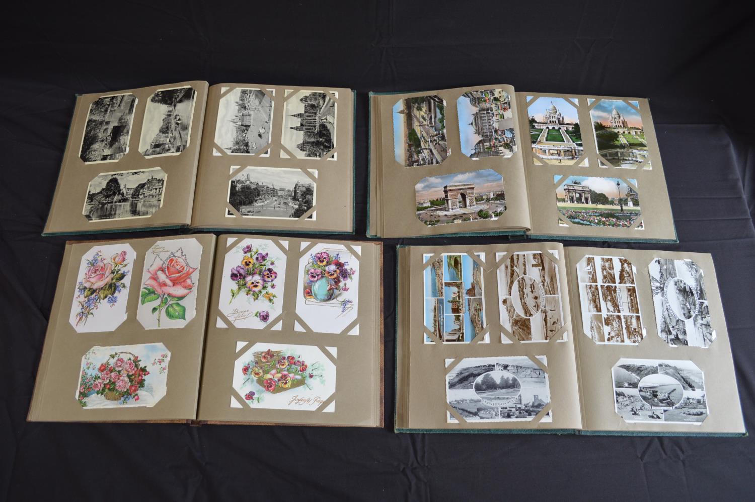 Eight albums containing a quantity of used and unused postcards on various subjects Please note