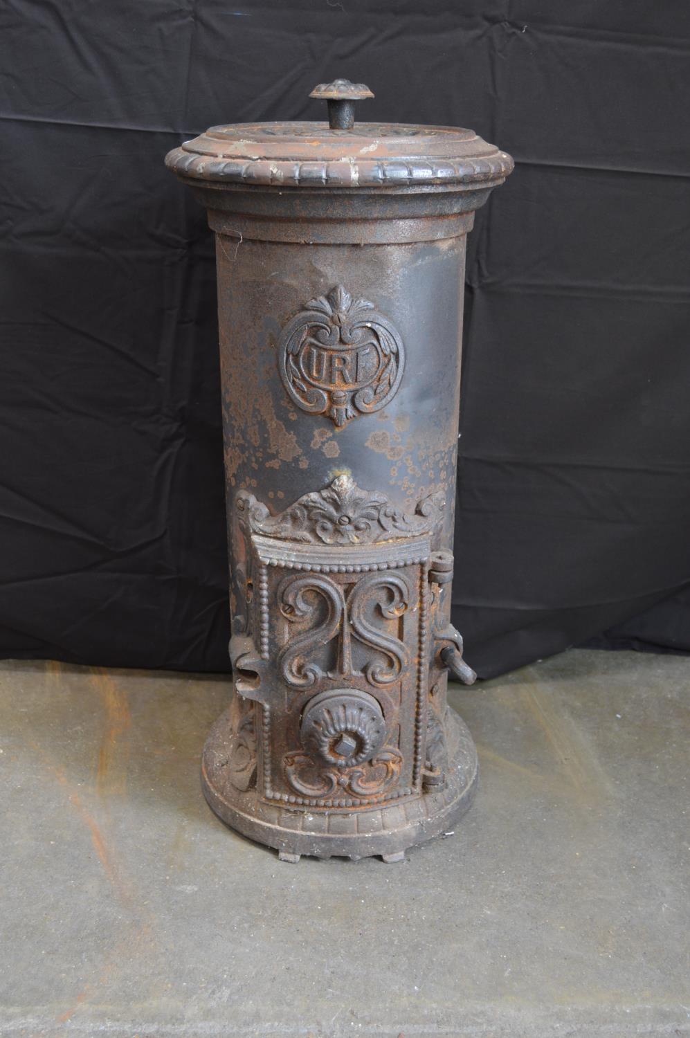 Iron URF wood burning stove - 69cm tall Please note descriptions are not condition reports, please