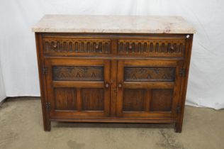 Oak sideboard having two drawers over two doors with granite top - 120cm x 48cm x 90cm tall Please