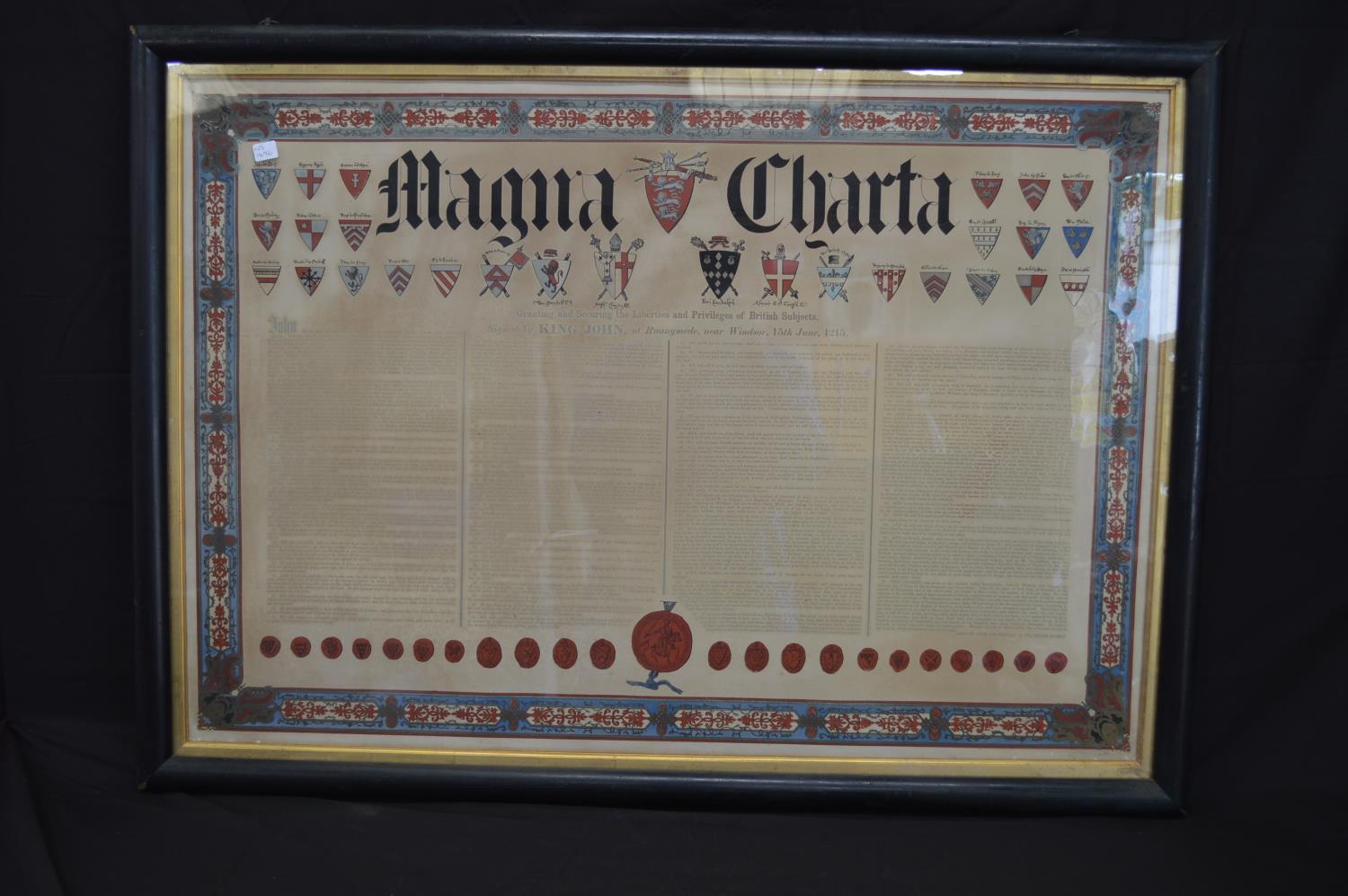 Framed Magna Charta Granting and Securing The Liberties & Privileges of British Subjects - 92cm x