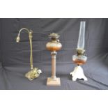 Painted iron base oil lamp with clear glass reservoir - 65cm tall (including chimney) together