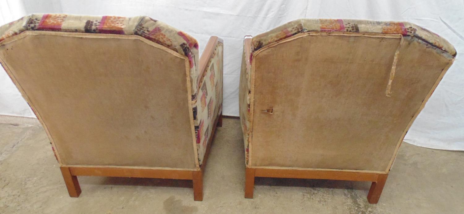 Pair of beech framed easy chairs with upholstered backs, sides and seat with stud work decoration, - Image 4 of 7