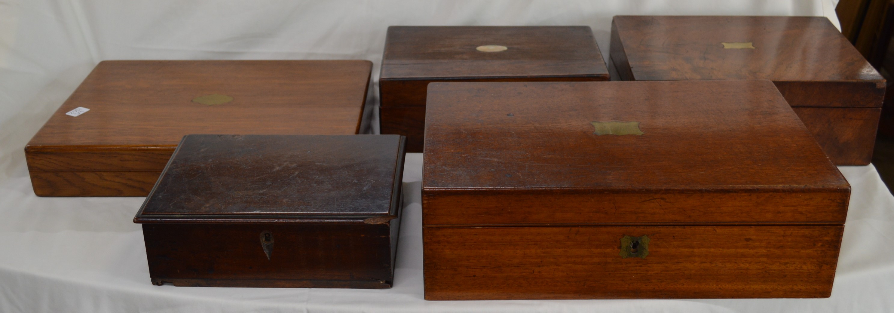 Two mahogany writing slope boxes - 35.5cm and 26.5cm wide together with a rosewood jewellery box - - Image 3 of 3