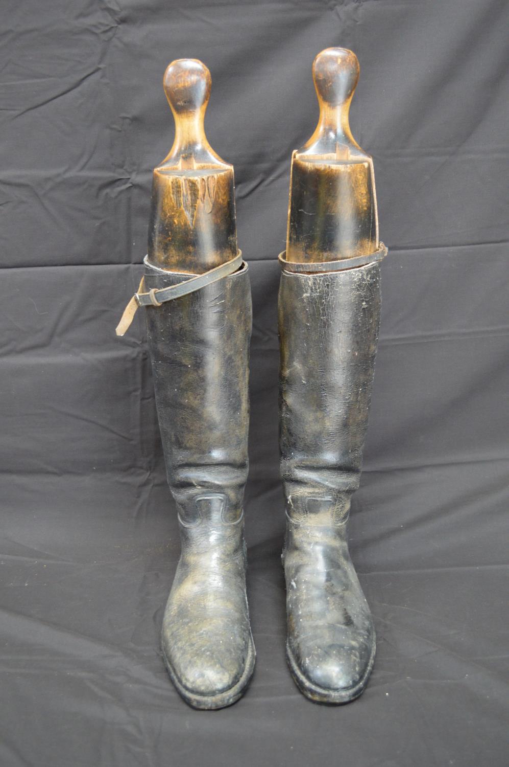 Pair of black leather riding boots with wooden trees Please note descriptions are not condition - Image 3 of 4