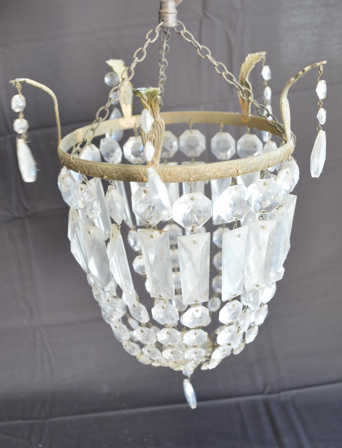 Two glass bag light chandeliers Please note descriptions are not condition reports, please request