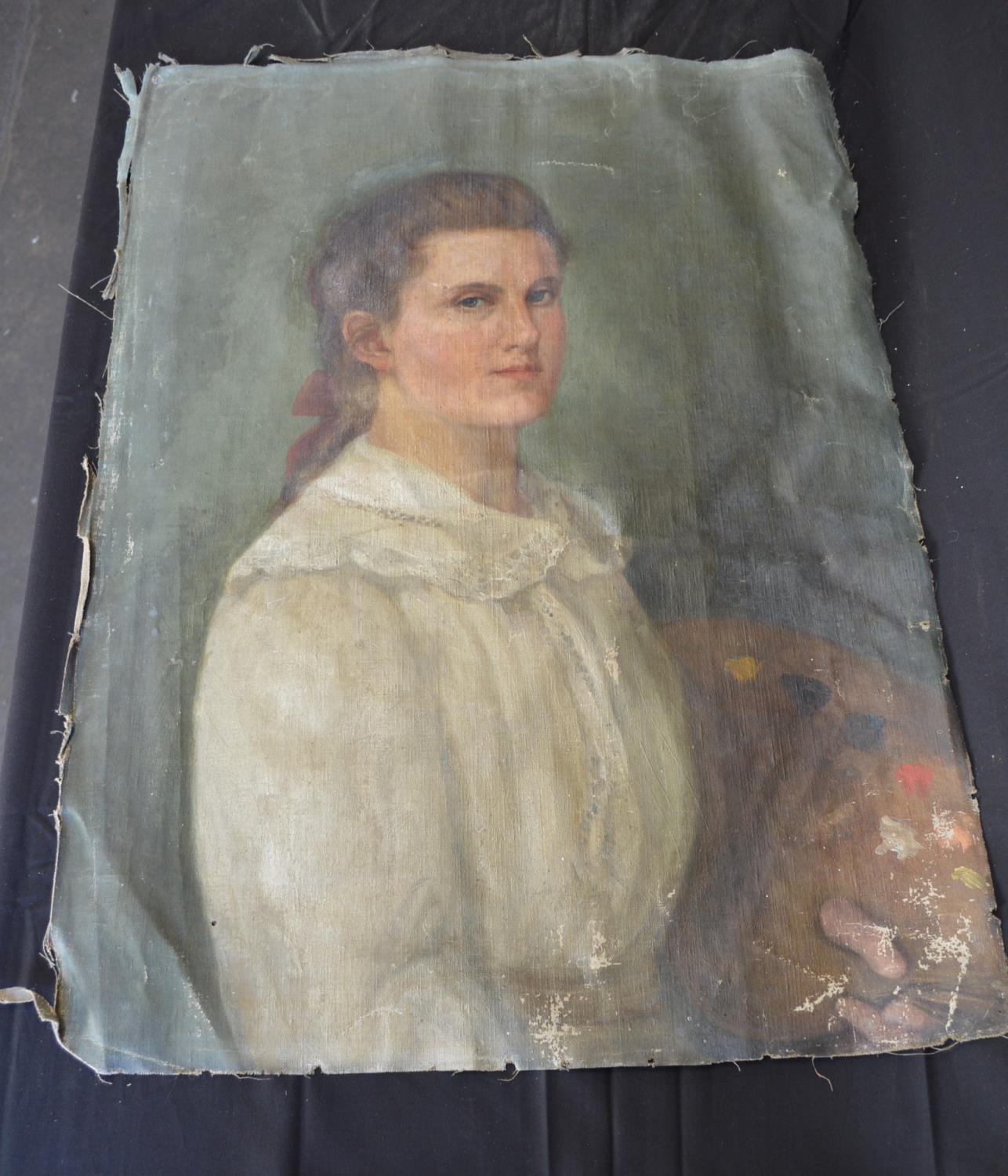 H Waller unframed oil on canvas portrait of a young lady - 44.5cm x 71cm together with two other - Bild 2 aus 5