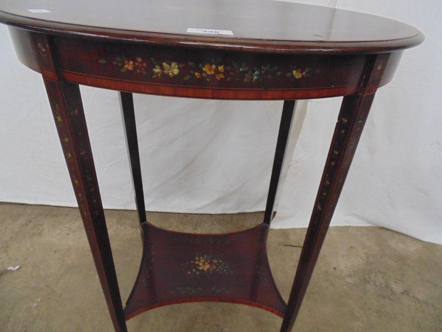 Mahogany inlaid cross banded painted occasional table the oval top on square tapering supports - Bild 4 aus 4