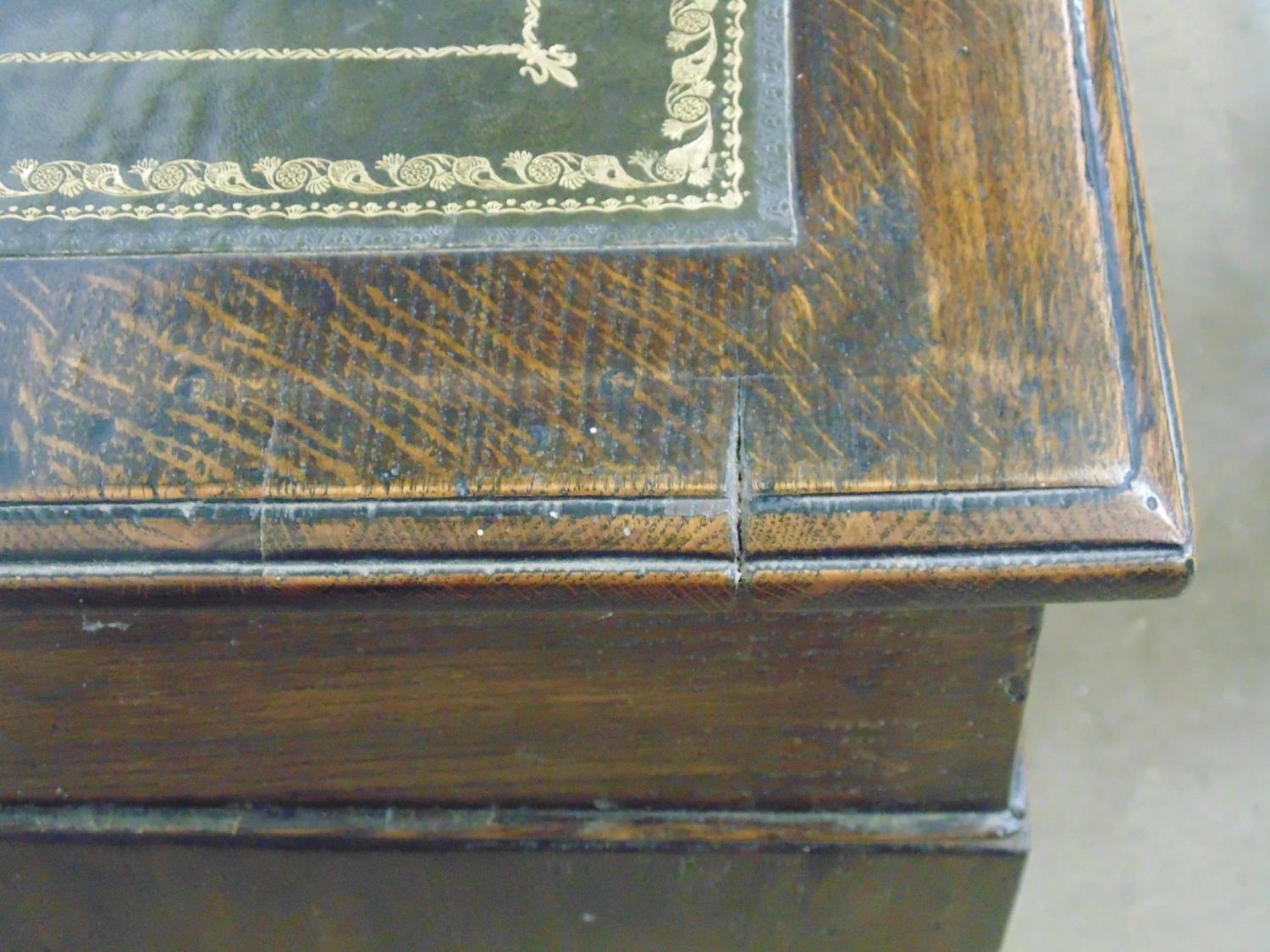 Oak twin pedestal desk having gilt tooled green leather inset top with an arrangement of nine - Image 5 of 5