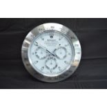 Rolex Dealer display A6409 wall clock with Quartz movement - 34cm dia Please note descriptions are