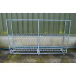 Heavy galvanised three tier shelves on six castors - 249cm x 46cm x 153.5cm tall Please note