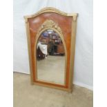 Arched bevelled edge mirror in wood effect mount within ornate gilt frame - 81cm x 131cm tall Please