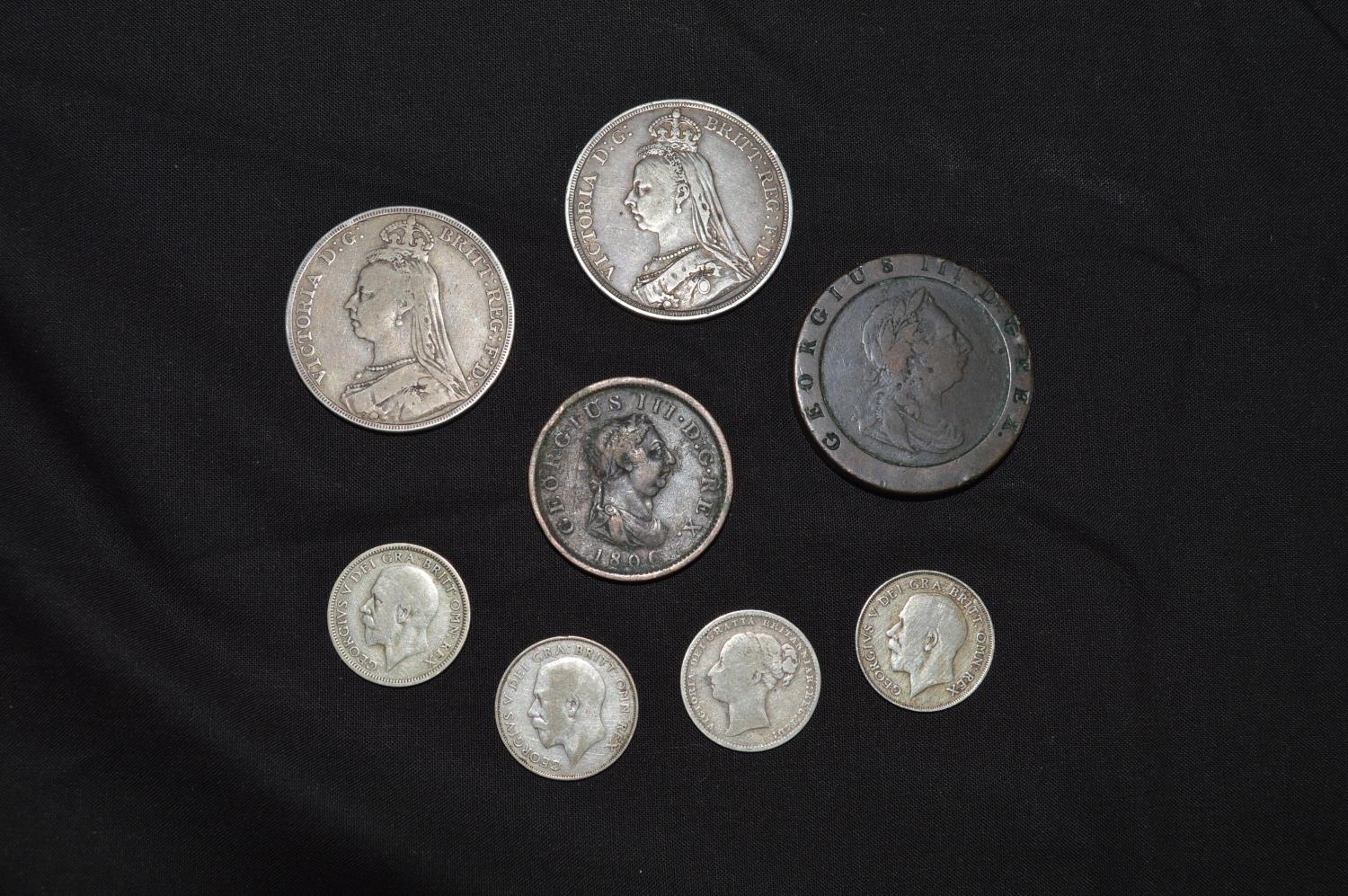 Collection of mainly British pre-decimal coins to include: 1797 Cartwheel 2 pence, 1891 Crown, - Bild 4 aus 4