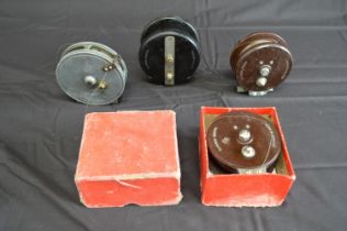 Group of four Allcock fishing reels to comprise: three Aerialite (one boxed) and Perfection