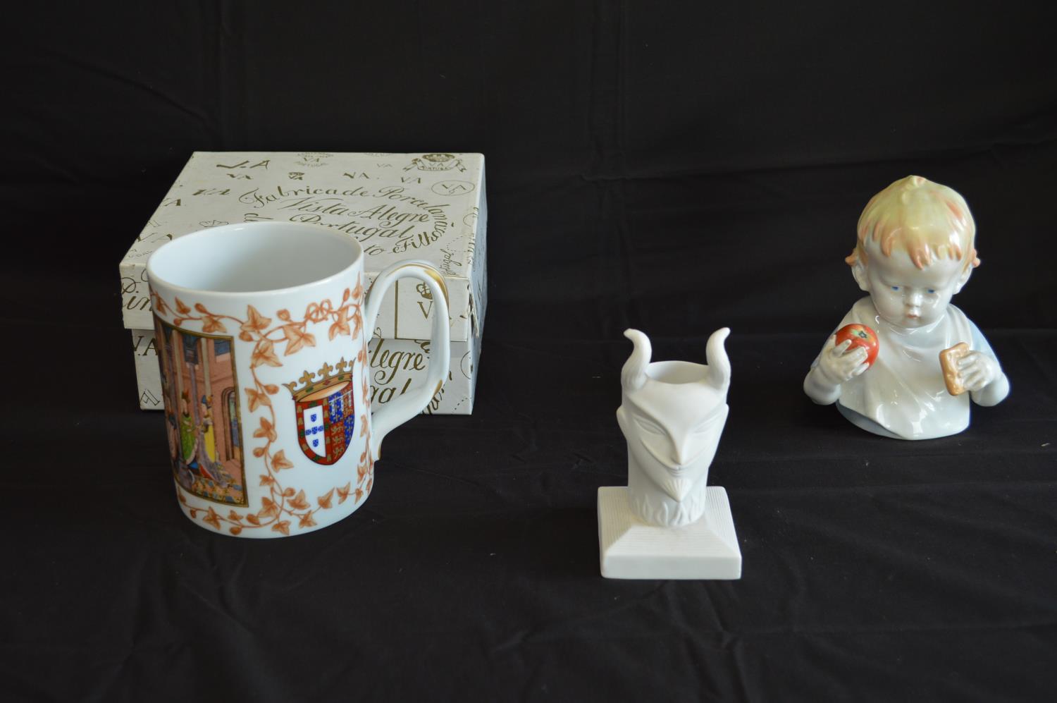 Jonathan Adler candle holder in the form of an imp together with a large Vista Alegre tankard and