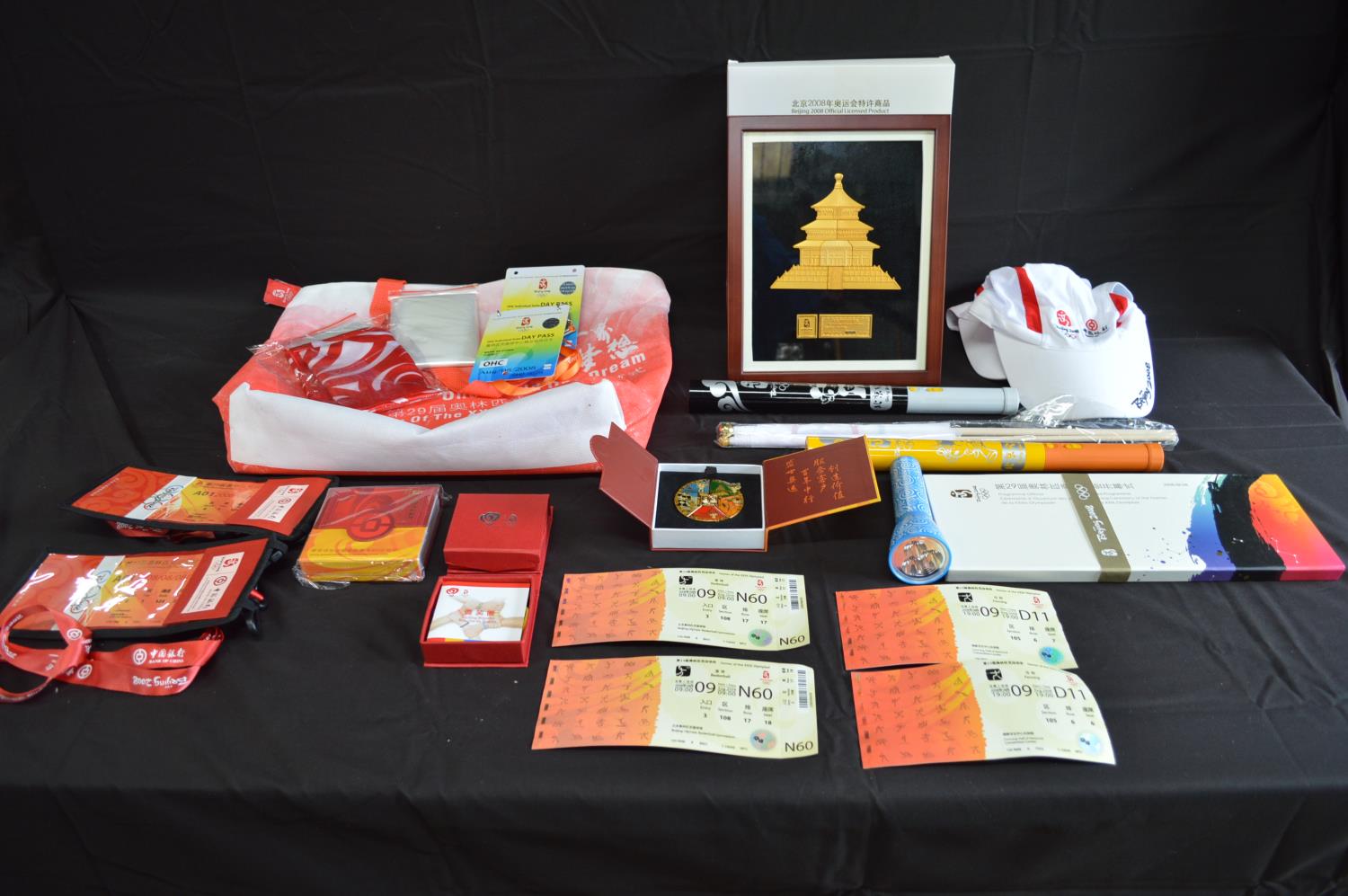 Quantity of Beijing 2008 memorabilia to include: hats, flags, tickets and other related