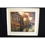 Indistinctly signed Limited Edition No. 140/350 picture of buildings on rivers edge, signed bottom