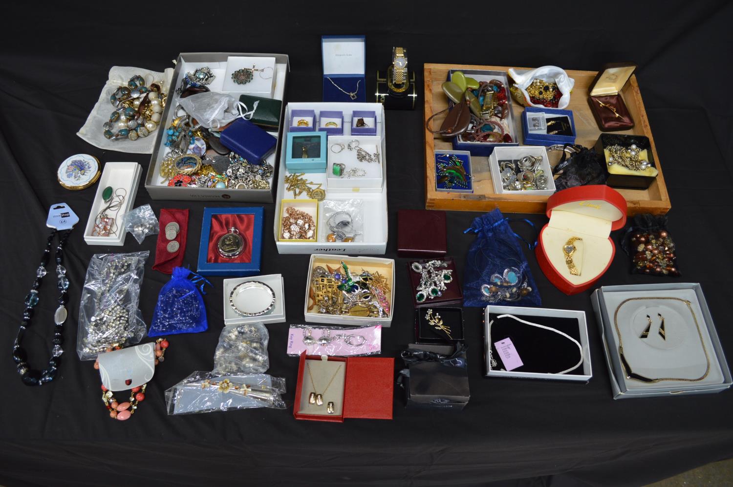 Quantity of silver and costume jewellery to include: watch chain, necklaces, brooches and rings - Image 2 of 2