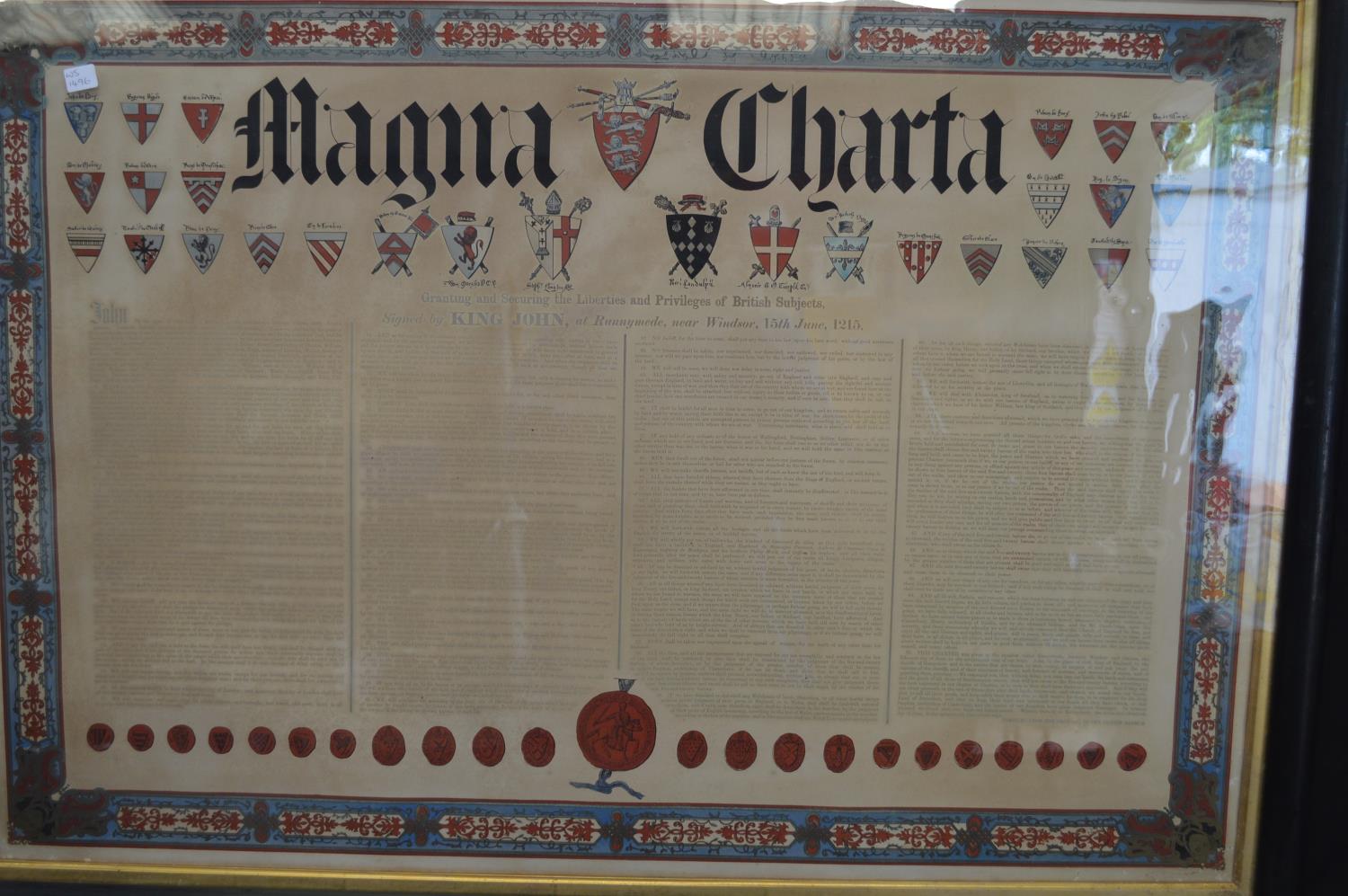 Framed Magna Charta Granting and Securing The Liberties & Privileges of British Subjects - 92cm x - Image 2 of 2