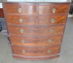 Victorian mahogany bow fronted chest of two short and four long graduated drawers with brass