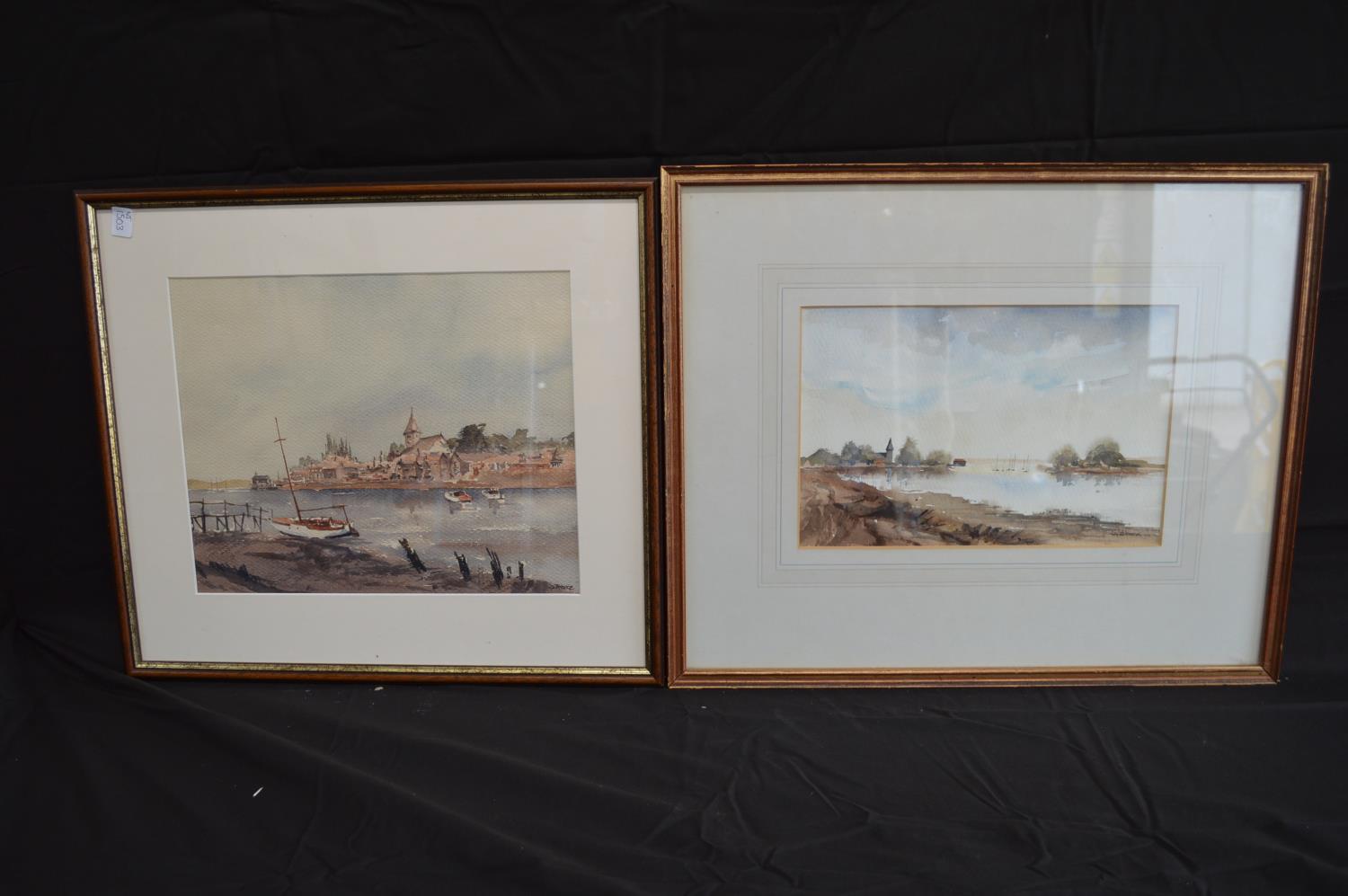 Group of six D Bruce watercolours of fishing, sailing boats and associated scenes, each mounted in - Image 5 of 11