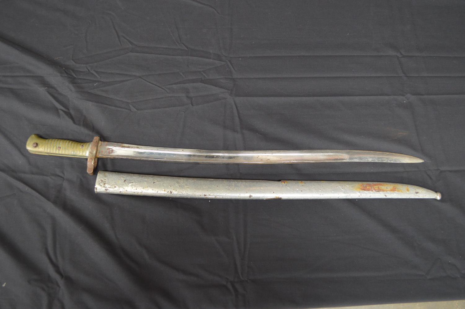 French brass handle bayonet with metal scabbard having inscription and dated 1873 to spine of - Image 2 of 6