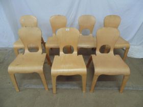 Set of seven childs bent plywood stacking chairs - 40cm x 39cm x 73cm tall each Please note