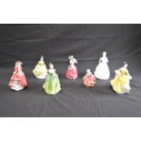 Group of seven Royal Doulton figures to comprise: Top O' The Hill HN1834, Goody Two Shoes, HN2037,